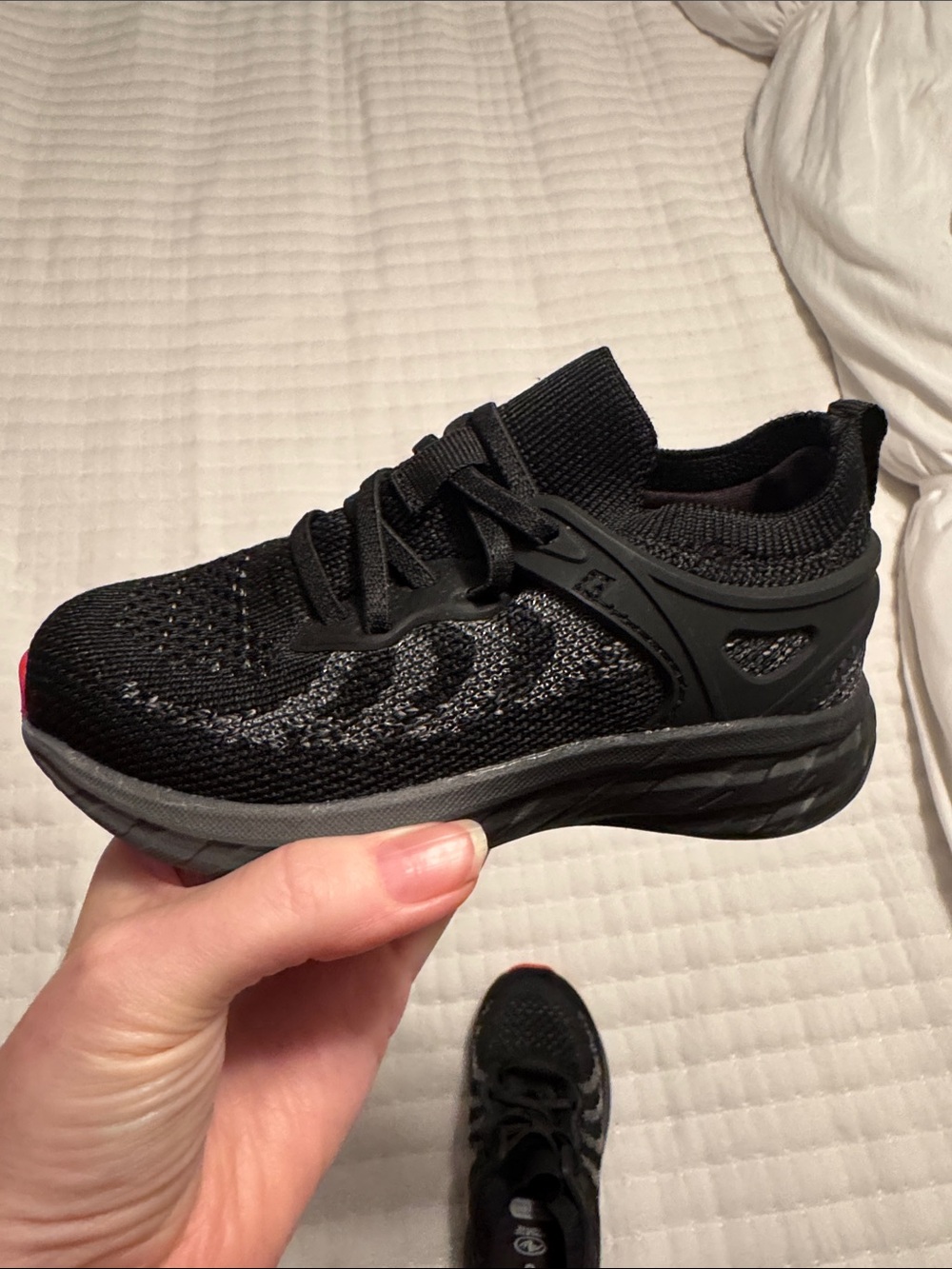 Kids Black Knit Slip-On Athletic Sneakers size T8